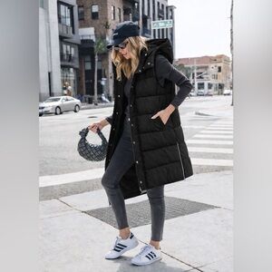 🖤 Long Hooded Puffer Vest | Black | Sleeveless Lightweight Coat 🖤